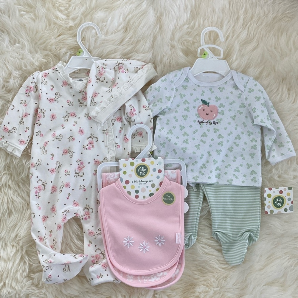 NWT [little me] footie set and bib bundle